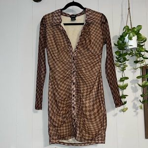 Checkered long sleeve bodycon dress